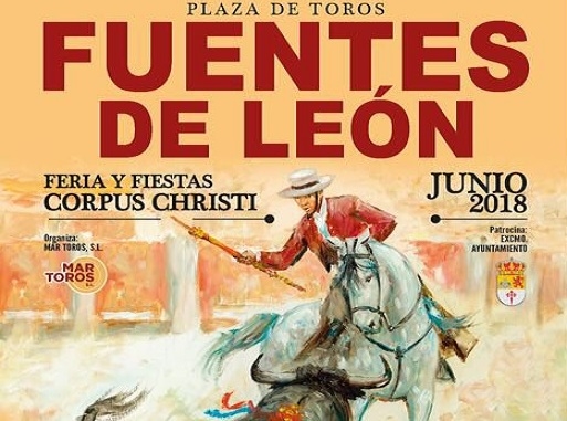 Cartel de la novillada mixta con picadores en Fuentes de León durante el Corpus Christi