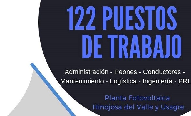 La Planta Fotovoltaica de Hinojosa del Valle y Usagre OFERTA 122 PUESTOS DE TRABAJO