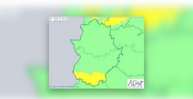 El sur de la provincia de Badajoz permanecerá este miércoles en aviso amarillo por viento de hasta 70 kilómetros