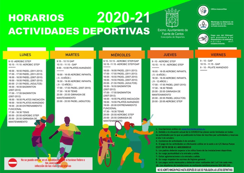 Fuente de Cantos abre las inscripciones de las actividades deportivas 20/21 `para todos´