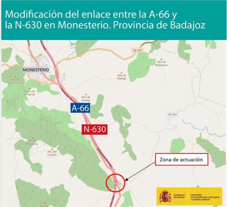 MITMA aprueba definitivamente el proyecto de trazado en Monesterio para la modificación del enlace entre la autovía A-66 y la carretera N-630