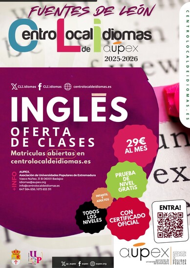 Curso presencial de inglés 2025/26 en Fuentes de León