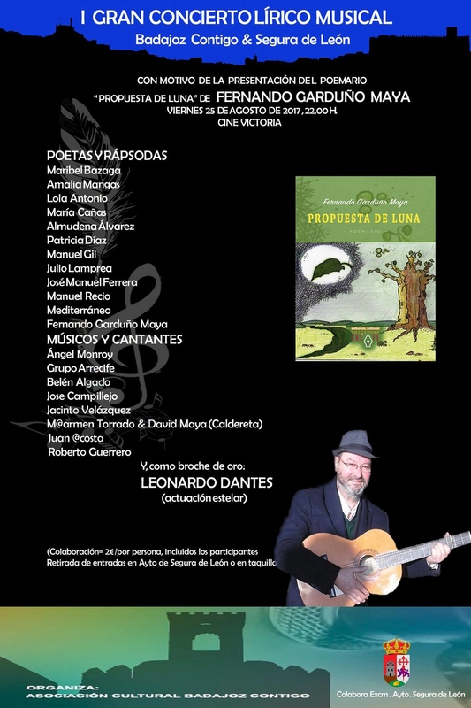 I Gran Concierto Lírico Musical en Segura de León con el escritor segureño Fernando Garduño como protagonista