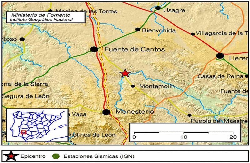 Terremoto leve en Montemolín a primera hora de la mañana de hoy