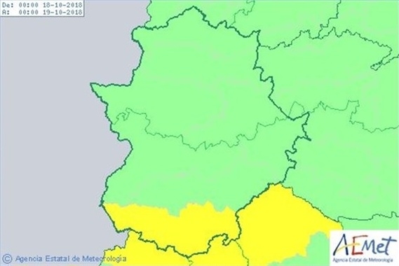 El sur de la provincia de Badajoz permanecerá en alerta amarilla por lluvias este jueves