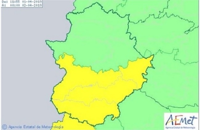 La provincia de Badajoz permanece este lunes en alerta amarilla por tormentas