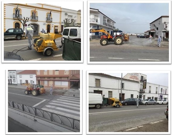 El Ayuntamiento de Monesterio desinfecta sus calles y pide sensatez y calma a sus vecinos ante la situación complicada