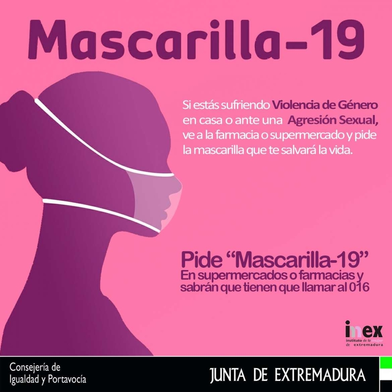 La Junta se suma a la campaña 'mascarilla 19', el código clave para proteger a las mujeres víctimas de la violencia machista