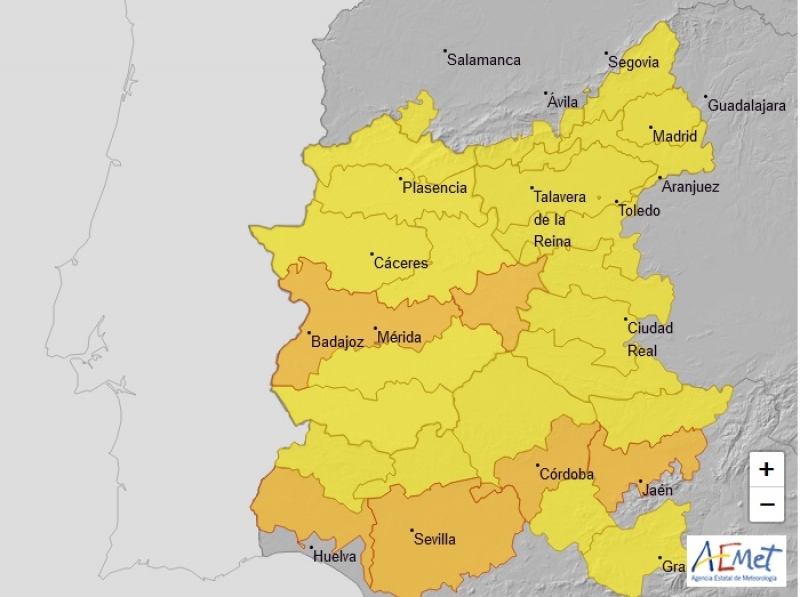 Alerta amarilla por altas temperaturas mañana sábado en el sur de la provincia de Badajoz