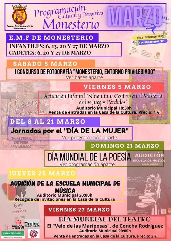 Monesterio presenta una amplia programación cultural y deportiva para el mes de marzo