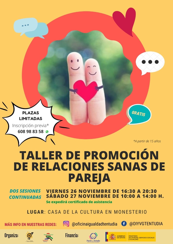 Nuevas fechas para el Taller de Promoción de Relaciones Sanas en Pareja de la Oficina de Igualdad de Tentudía