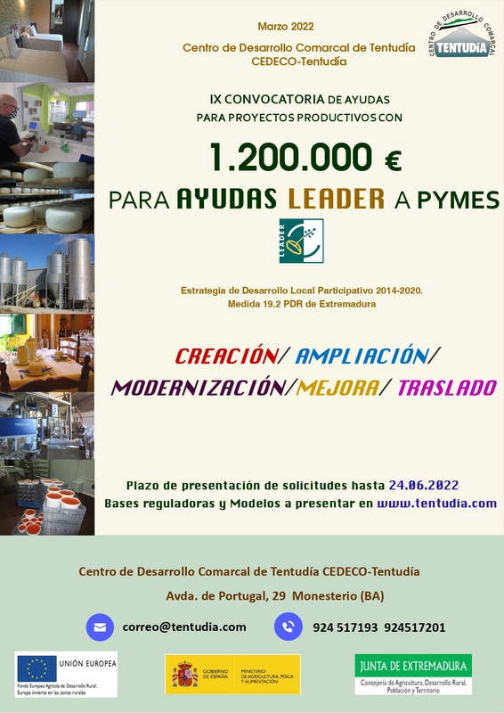 CEDECO abre la IX Convocatoria de ayudas LEADER con un 1.200.000  para inversiones productivas en la comarca de Tentudía