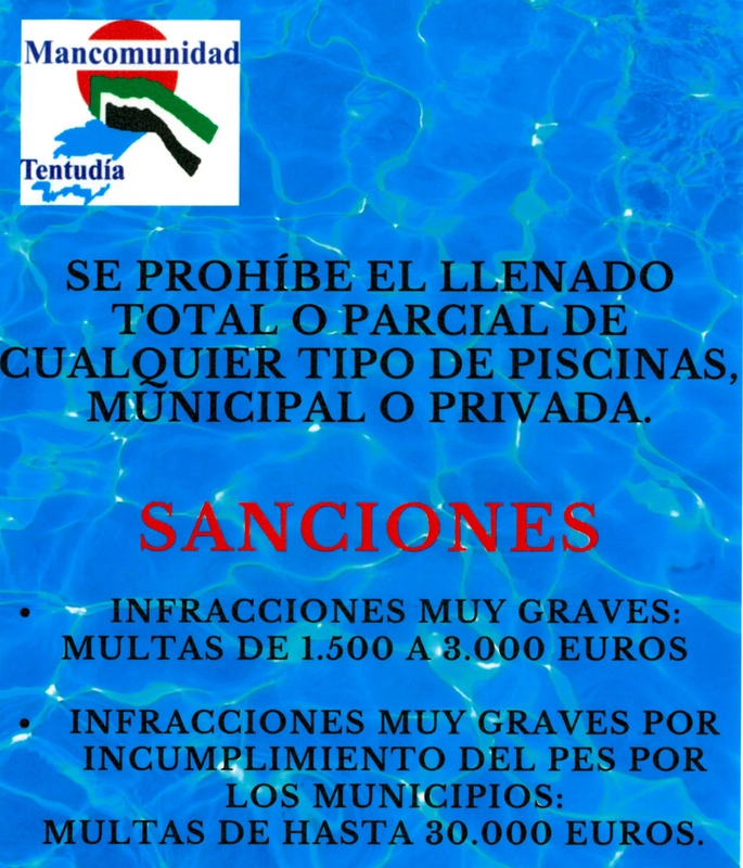La Mancomunidad de Tentudía informa de la prohibición del llenado de piscinas con sanciones de hasta 30.000 euros para quienes lo incumplan