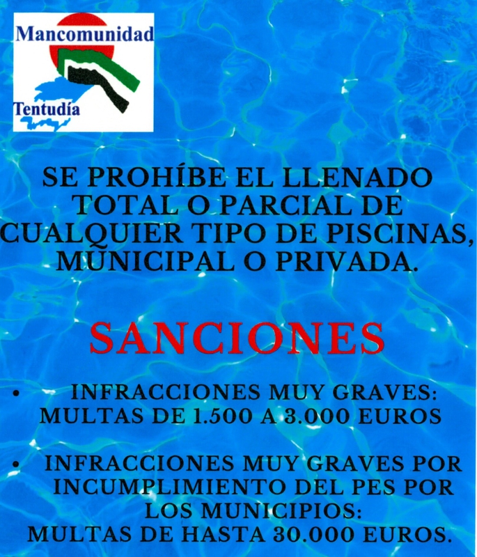 La Mancomunidad de Tentuda informa de la prohibicin del llenado de piscinas con sanciones de hasta 30.000 euros para quienes lo incumplan