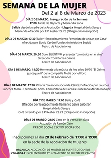 Fuente de Cantos celebrar la Semana de la Mujer del 2 al 8 de marzo con un amplio programa de actividades