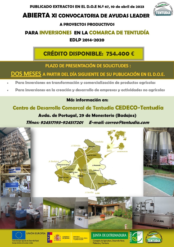 Publicada en el DOE la XI Convocatoria pública de ayudas del Centro de Desarrollo Comarcal de Tentudía CEDECO-TENTUDÍA