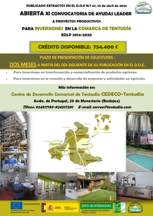 Publicada en el DOE la XI Convocatoria pblica de ayudas del Centro de Desarrollo Comarcal de Tentuda CEDECO-TENTUDA