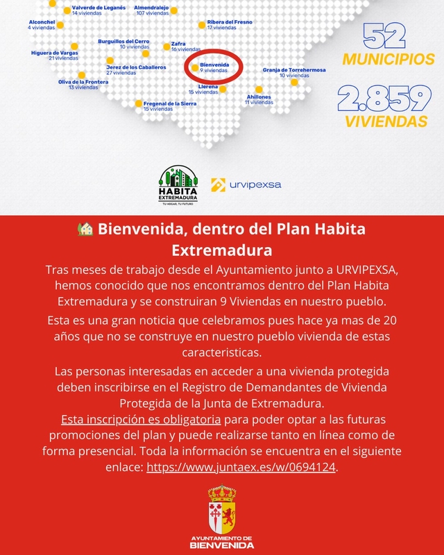 Nueve viviendas serán construidas en Bienvenida dentro del Plan Habita Extremadura