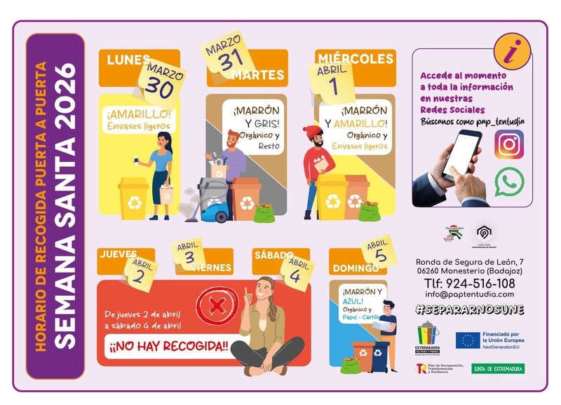 La Mancomunidad de Tentudía adapta el servicio de recogida puerta a puerta durante la Semana Santa 2026