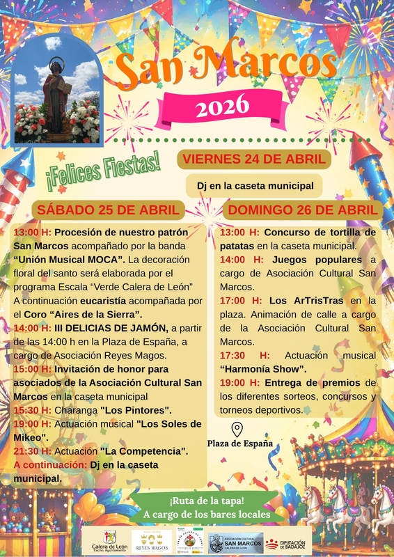 Calera de León celebra sus Fiestas Patronales de San Marcos 2026 este próximo fin de semana