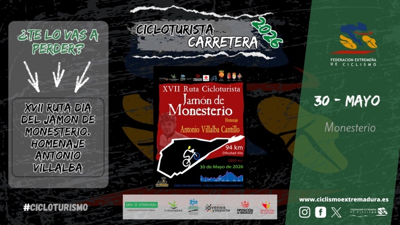 La XVII Ruta Cicloturista `Jamón de Monesterio´ tendrá lugar este sábado con récord de participación