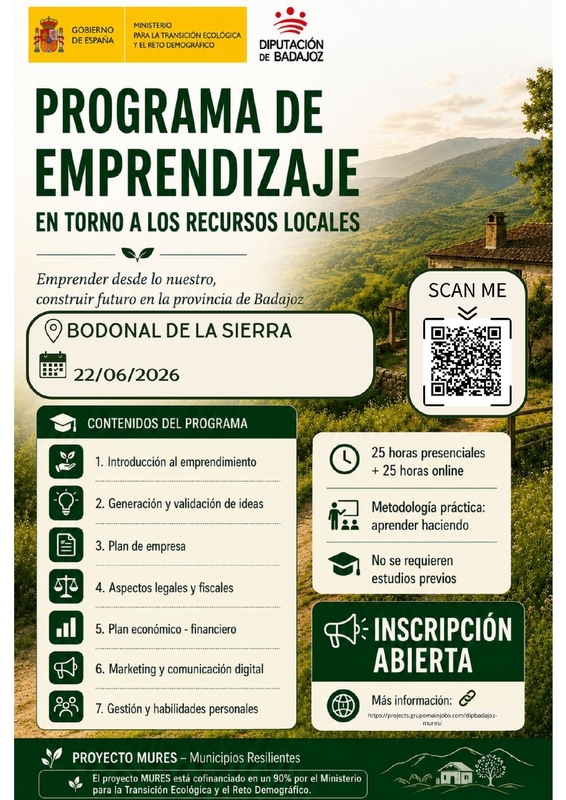 El `Programa de emprendimiento en torno a los recursos locales´ de la Diputación se desarrollará en Bodonal de la Sierra