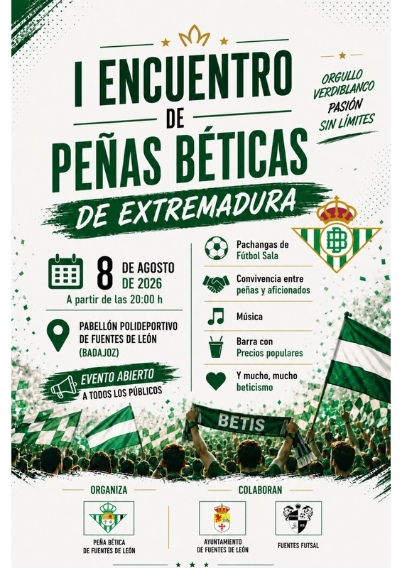 Fuentes de León acogerá el I Encuentro de Peñas Béticas de Extremadura el próximo 8 de agosto
