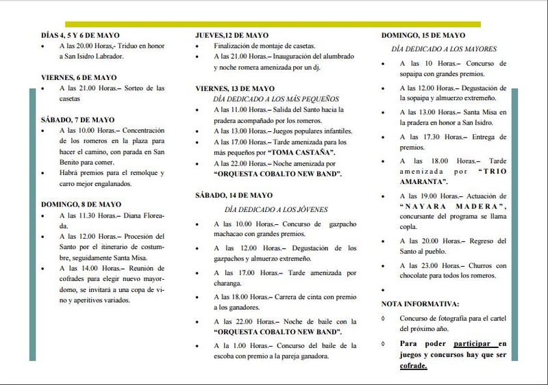 Programa actos San Isidro en Montemolín